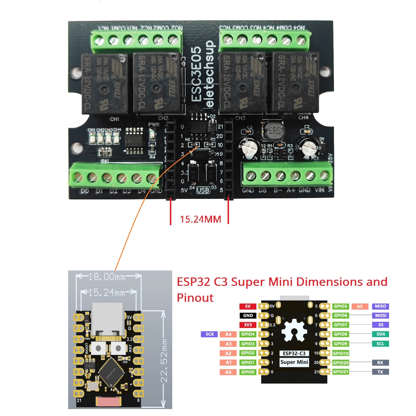 ESC3B04 ESP32-C3 産業用リレーボード 4CH - Esp32 C3 のレビューと価格