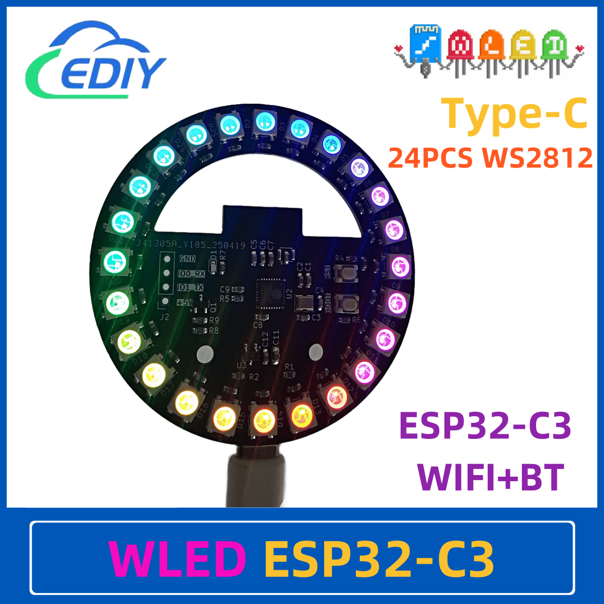 WLED ESP32-C3 開発ボード円形カラフルなライト  - Esp32 C3 のレビューと価格